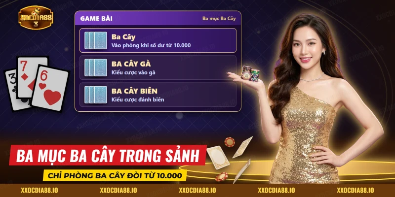 Ba mục Ba Cây, Ba Cây Gà và Ba Cây Biên trong danh sách game bài
