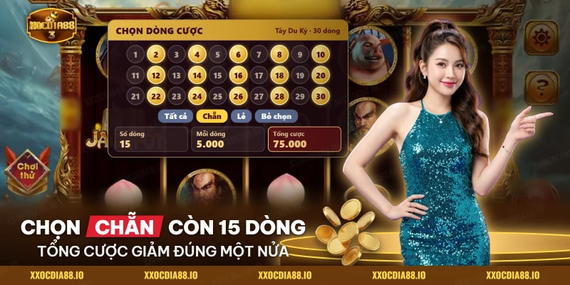 Khung chọn dòng cược của nổ hũ Tây Du Ký với các lựa chọn chẵn, lẻ và tất cả