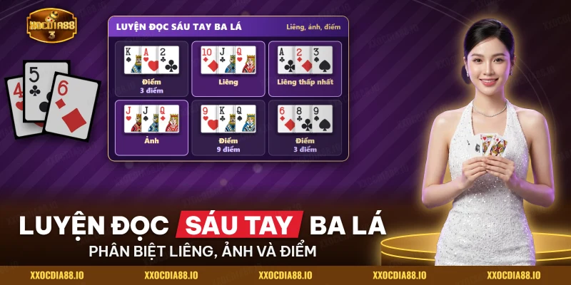 Sáu tay ba lá mẫu để tập phân biệt liêng, ảnh và điểm