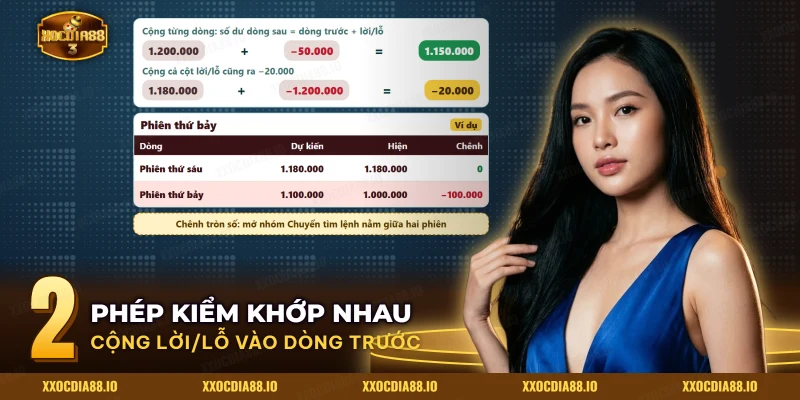 Cách cộng lời lỗ từng dòng để đối chiếu số dư giữa hai phiên