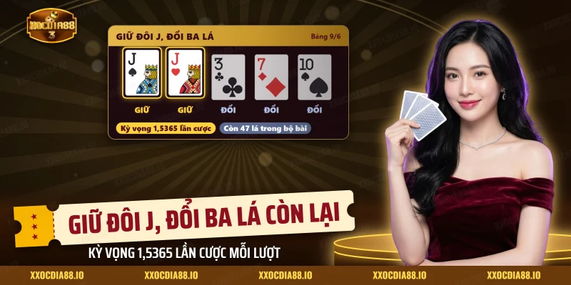 Năm lá bài Mini Poker Xocdia88 với đôi J được giữ lại và ba lá còn lại chờ đổi
