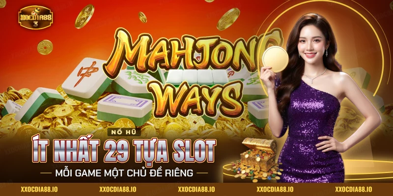 Sảnh nổ hũ PG Xocdia88 với màn Mahjong Ways, quân mạt chược và xu vàng